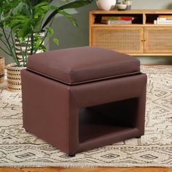 Multipurpose Faux Leather Ottoman Stool with Storage – Brown (PU leather)