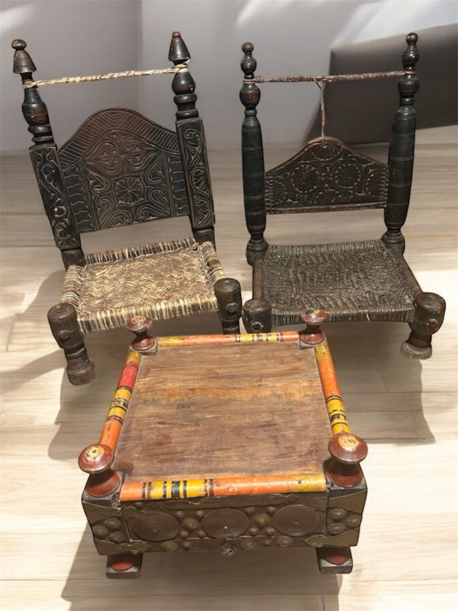 Antique Wooden Afghanistan Chairs And Table