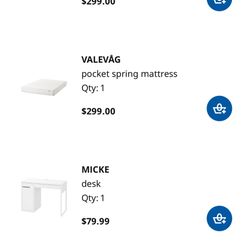 Ikea Queen bed And Mattress Desk Chair 