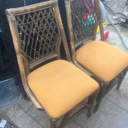 Pair Of Bamboo Vintage Antique Chairs 