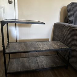 Narrow Side Table 3-tier Grey Wood With black Trim