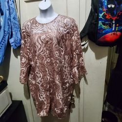 Women's Embroidered Rose-Pattern Blouse in Dusty Rose Size 4X