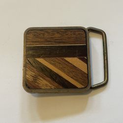 Vintage 1978 BTS Solid Brass Belt Buckle Exotic Wood Enamel Square Artisan USA
