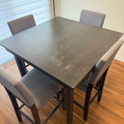 Dining Table Set w/ 4 Chairs – Modern Dark Wood 
