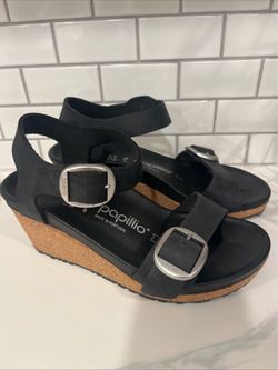 Papillio Wedge Birkenstock Soley Leather Strappy Buckle Sandals Size 37 EU 6 US