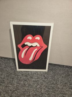 framed  iconic red and white "Hot Lips" logo of The Rolling Stones, 30x42