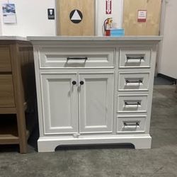 36‘’ Solid Wood Bathroom Vanity Cabinet with Stone Countertop (Open Box)