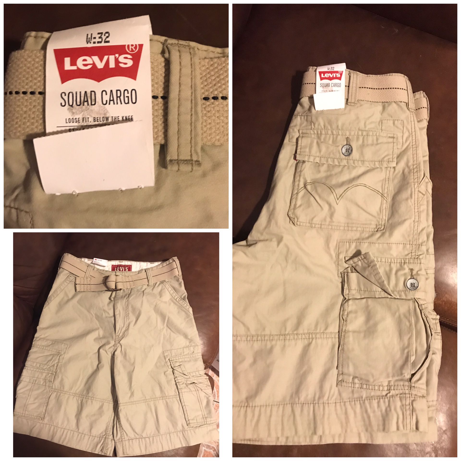 New With Tags Men’s Levi’s Squad Cargo Belted Shorts Size 32 Loose Fit Below the Knee