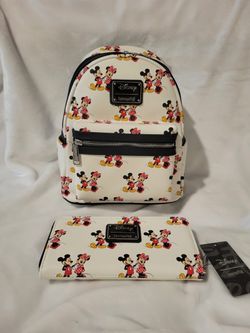 Disney Loungefly Mickey and Minnie backpack and matching wallet