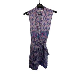 Women's Zara S Grey Purple Floral Paisley Wrap Mini Dress