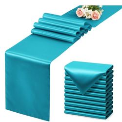 12 Pack Teal Blue Table Runner 12x108 Inches Long, Satin Silk-Like Smooth Table Decor for Wedding Prom Event Party