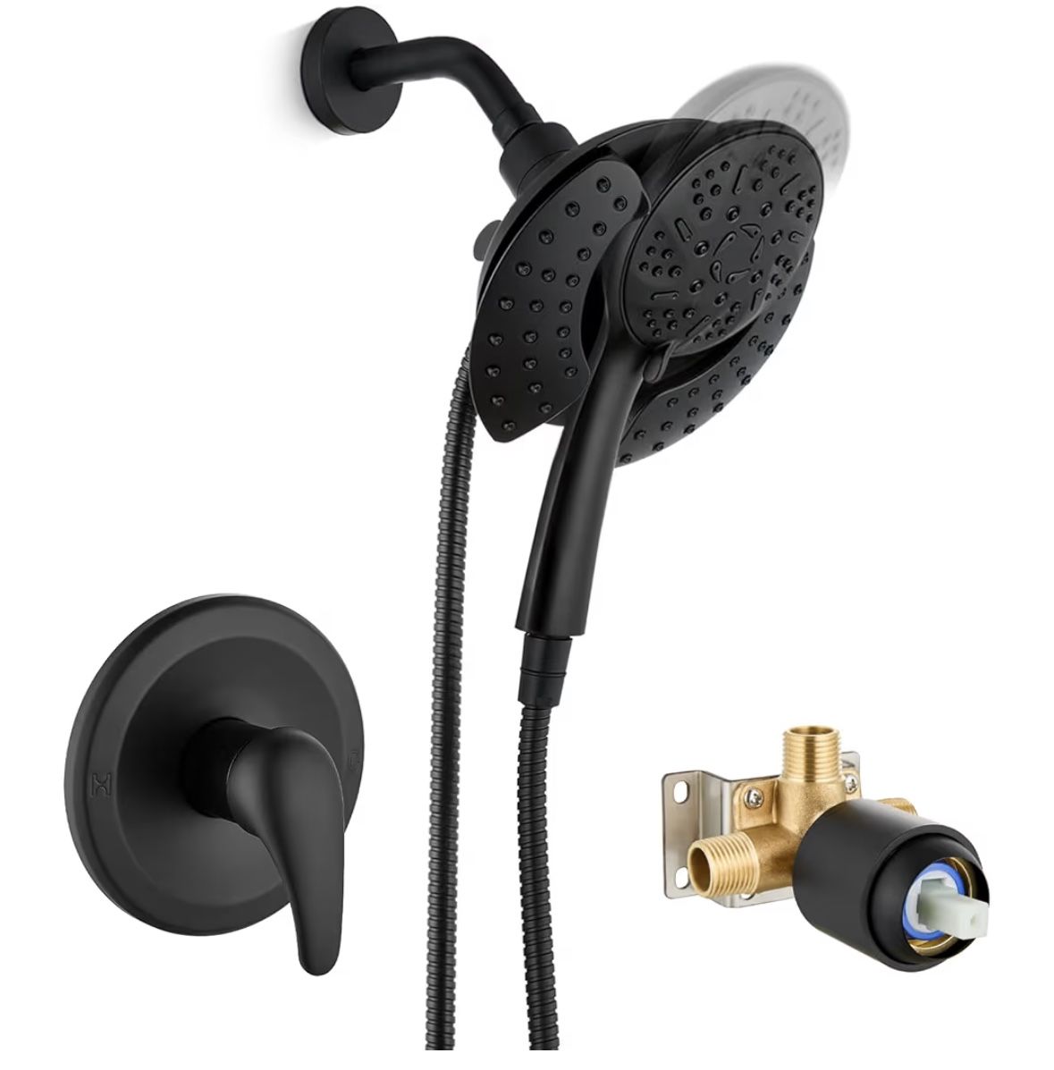 Shower Head and Handle Set with 9-Spray 2-in-1 Dual Shower Head with Handheld Spray Combo,Valve Trim Kit,Matte Black