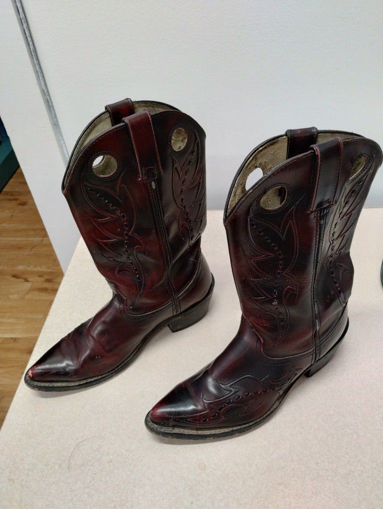 Vintage Durango Black CHERRY Dragon Leather Cowboy Western BUCKAROO Rockabilly Flame Boots 8 EE


