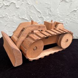 Vintage Handmade Wooden Ecofriendly Detailed Bulldozer Toy