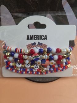 USA Strectchable Patriotic Bracelet Set