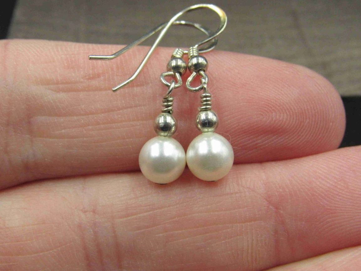 Sterling Silver Faux White Pearl Style Earrings Vintage Wedding Engagement Anniversary Beautiful Everyday Minimalist Cute Sexy