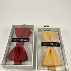 John Henry Red + Gold Silk Bow Ties — 2-Pack Formal / Wedding / Party Set 