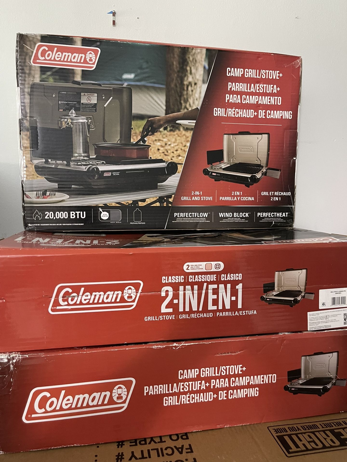 Brand new Coleman Tabletop Propane Gas Camping 2-in-1 Grill/Stove 2-Burner $120 each