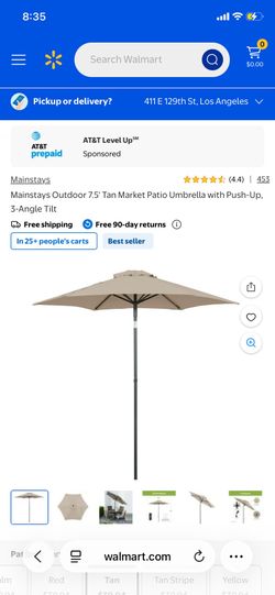 New Mainstays Outdoor 7.5' Tan Market Patio Umbrella with Push-Up,