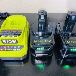 RYOBI 18V Volt ONE+ Battery Charger and 2 New Batteries generic 144wh (8.0AH)
