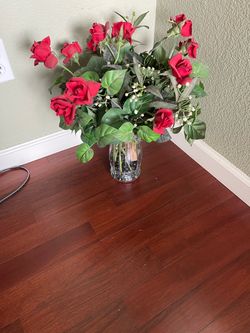 Artificial Red Rose Arrangement in Glass Vase