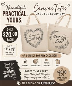 👜 Canvas Tote Bags for Sale – $20 Each