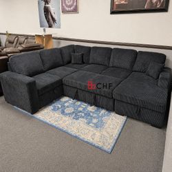 Black corduroy sectional sleeper sofa with pull out bed // Limited time offer 