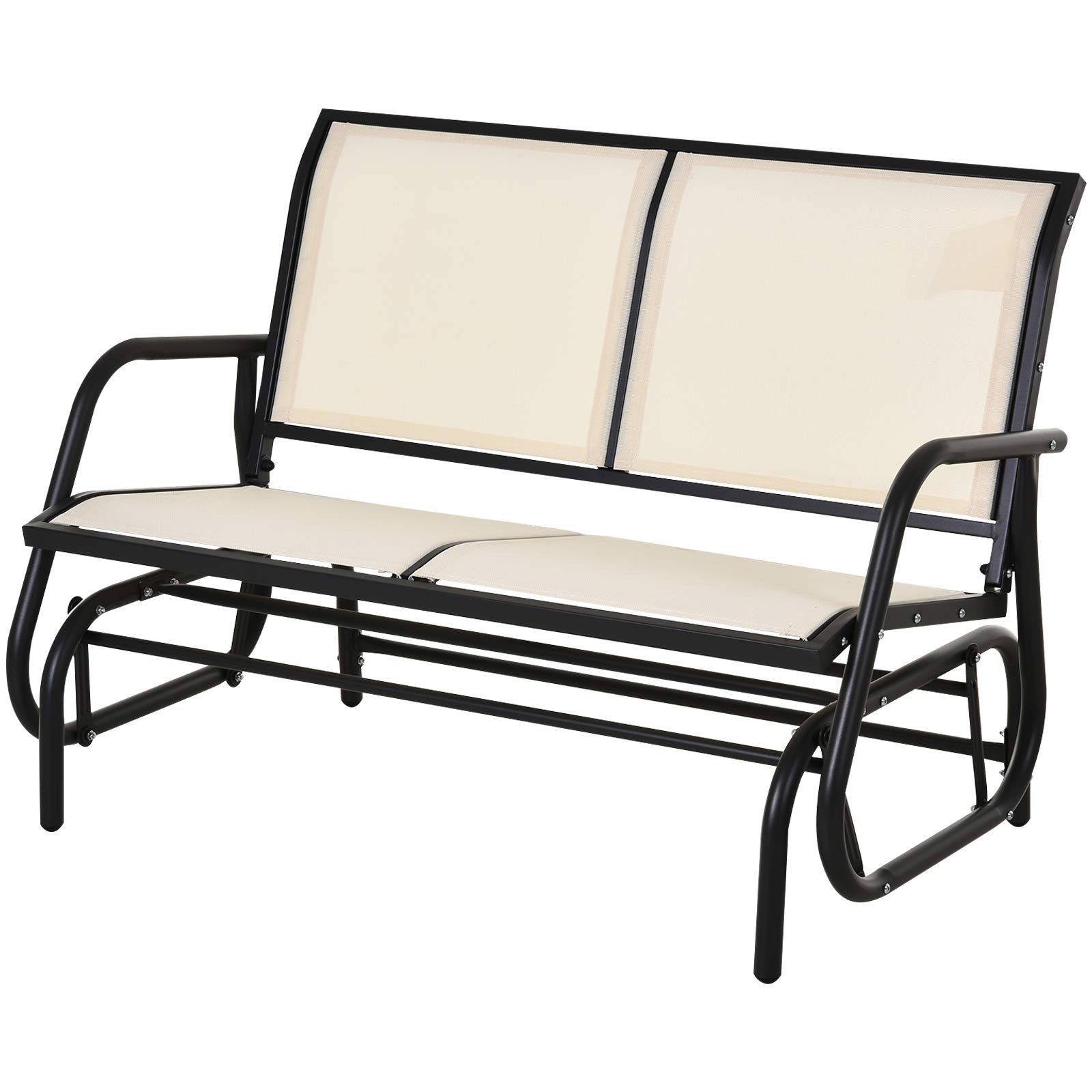 🎉 BRAND NEW Outsunny Outdoor Double Rocking Chäir with a Comfortable Sling Fabric Backing, Steel Frame, Curved Rocking Arms, Beige