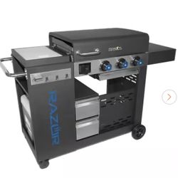 25 in. 3-Burner Portable Propane Gas Griddle and Outdoor Kitchen with Lid in Black