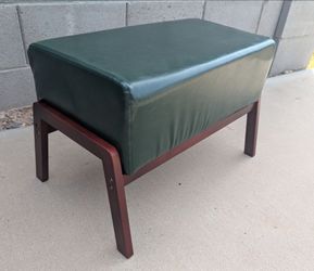 NEW Brown Faux Leather & Wood Padded Ottoman