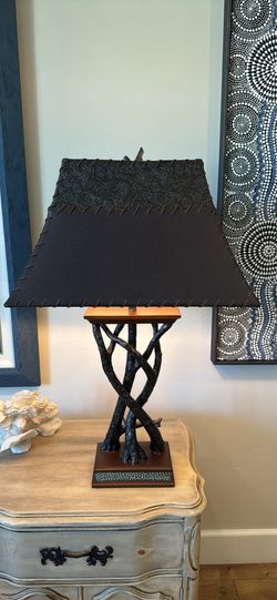 One Of A Kind Table Lamp With Leather Shade