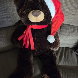 Large plush Christmas brown Teddy 🧸 Bear red scarf Santa hat 3 feet