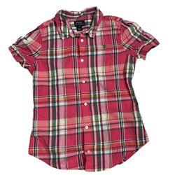 Polo Ralph Lauren Youth Girl Flannel Pink Multicolor Plaid Button Up Size 16