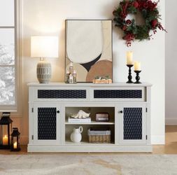 TV Stand TV Media Console with Storage Space and Sliding Door for Living Room & Bedroom, White