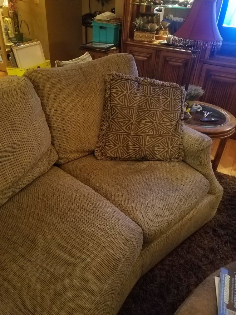 FREE Lexington sofa. Very comfortable. Has a burn area that doesn't show. Granddaughter put my coffee warmer in between the arm and cushion.