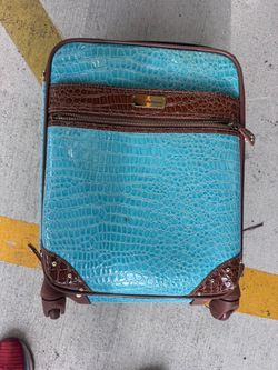 Samantha Brown Croco Embossed 21 Spinner Carry On Luggage Bag Teal Brown