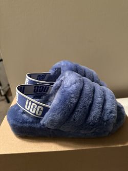 UGG Fuzzy Slipper Sandals In Blue