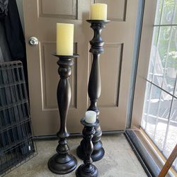 Set Of 3 Hand Turned Pottery Barn Candle Pillars TALL