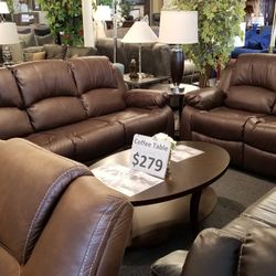 Brand New Brown Synthetic Leather Manual Reclining Sofa + Loveseat 2PCs Set