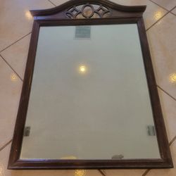 Antique Wood Framed Mirror With Decorative Top