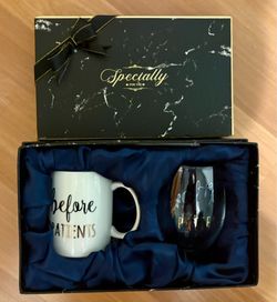 Before Patients White Ceramic Handled Mug & After Patients Stemless Glass Set