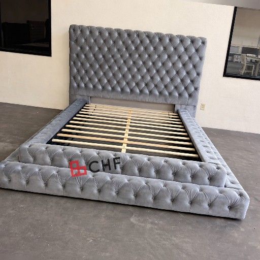 gray oversized headboard queen size bed frame