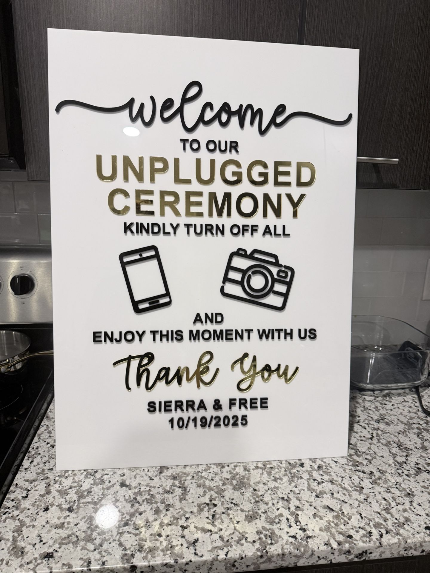 white acrylic unplugged sign