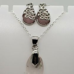Rose Quartz Necklace & Moonstone Earrings