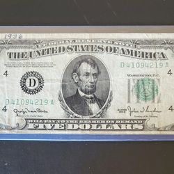 1950 Cleveland $5 Federal Reserve Note 