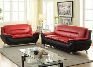 RED AND BLACK LEATHER SOFA AND LOVE SEAT NEW