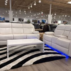 Gorgeous White Modern Reclining Sofa & Loveseat Set 