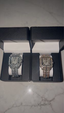 Luxury Iced Out Automatic Watch Set – Silver & Rose Gold | Stainless Steel Roman Dial