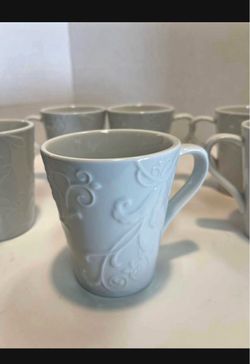 Corelle BELLA FAENZA Embossed Pattern White Coffee/Tea Mugs Set of 8