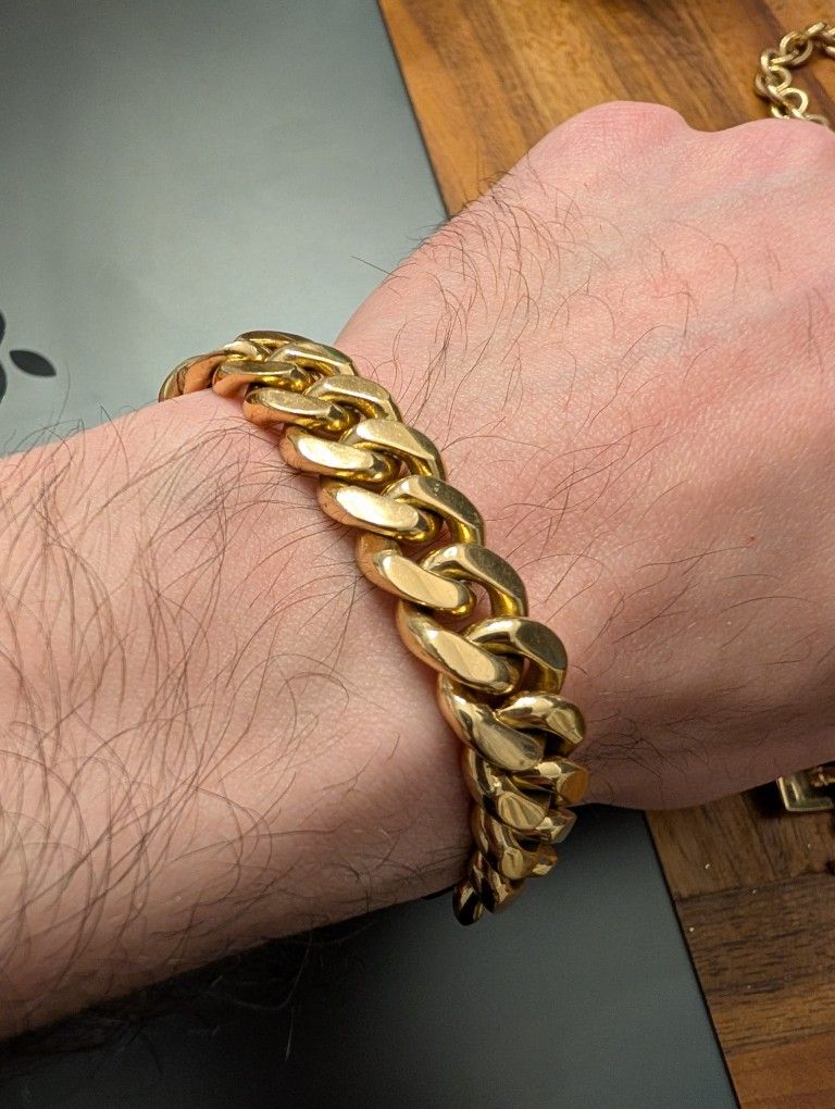 Amazing 18k Solid Gold Miami Cuban Bracelet, 7", 95.5g!